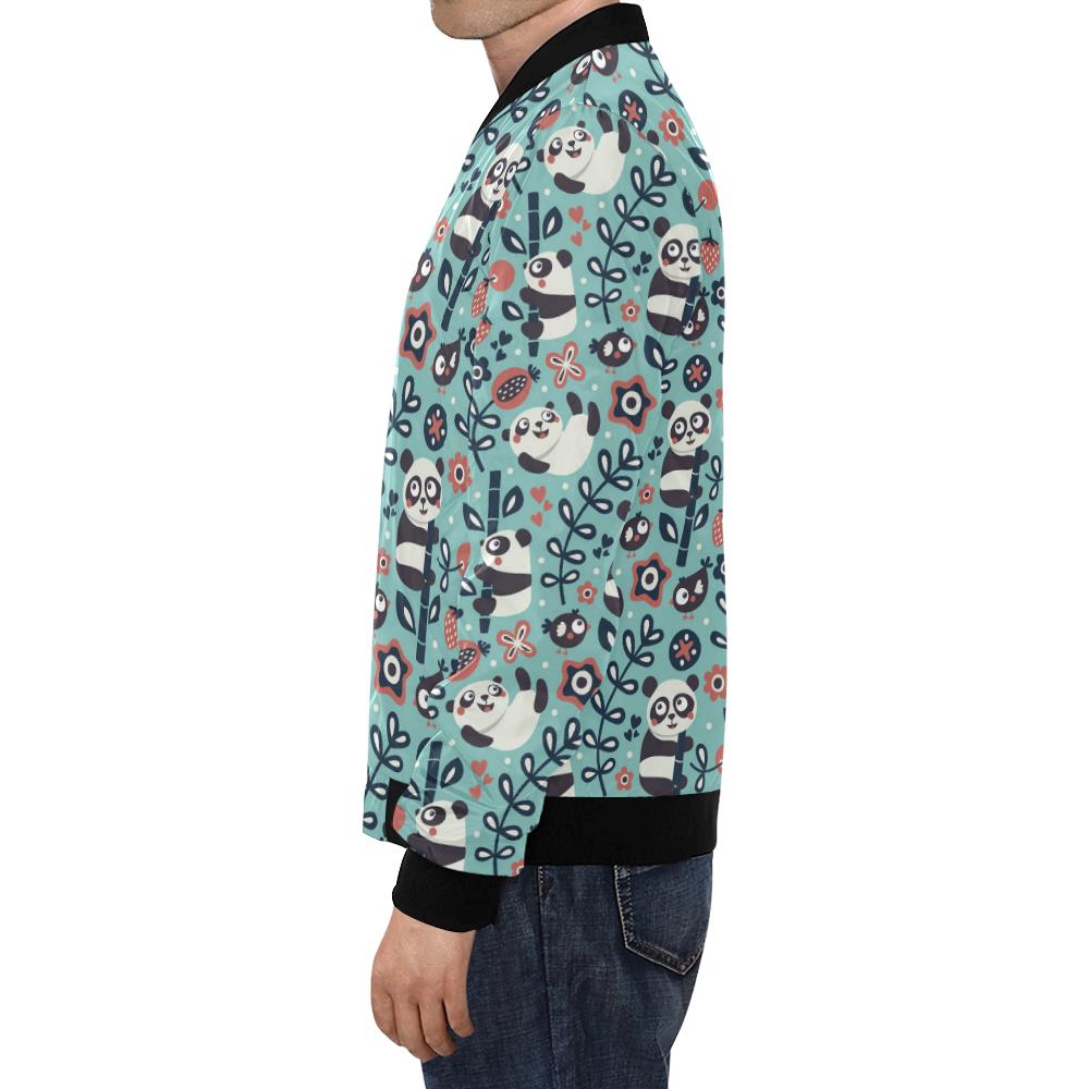 Bamboo Panda Pattern Print Men's Bomber Jacket-grizzshop