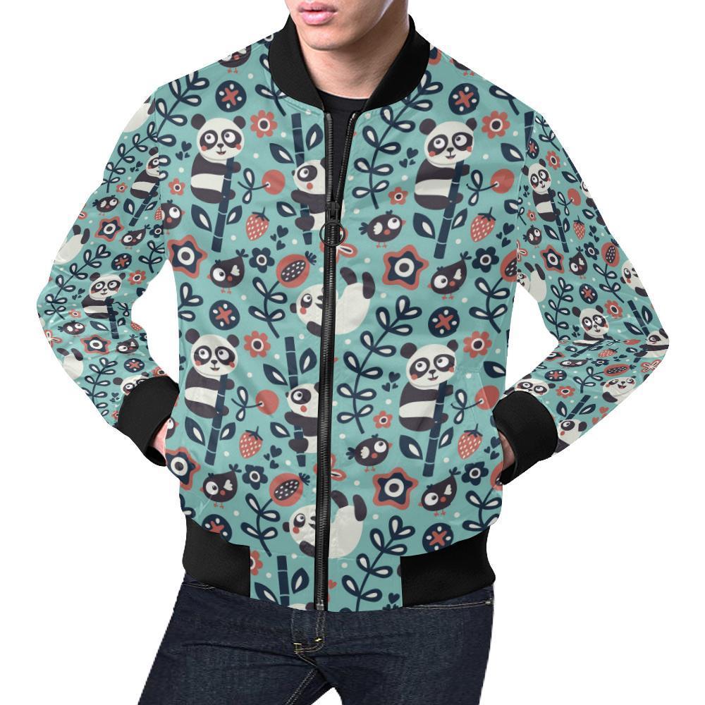 Bamboo Panda Pattern Print Men's Bomber Jacket-grizzshop