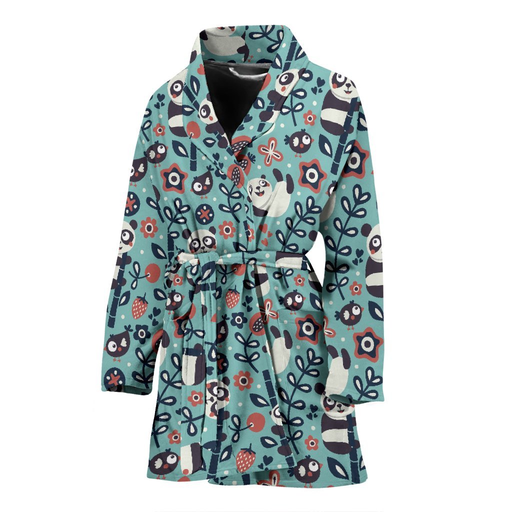 Bamboo Panda Pattern Print Women Long Robe-grizzshop