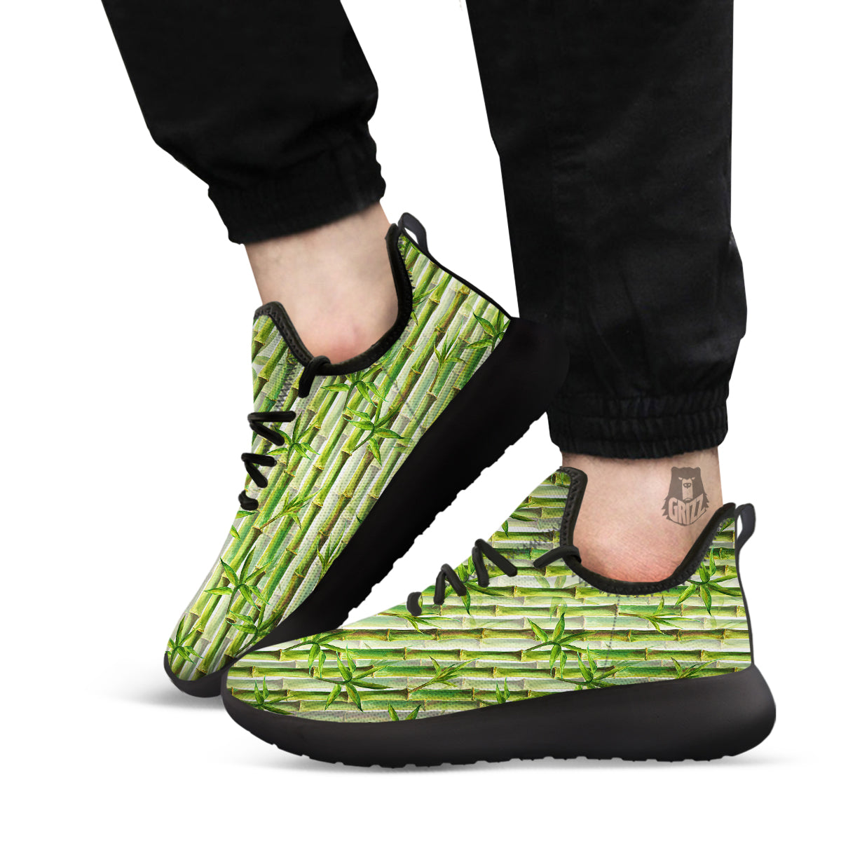 Bamboo Watercolor Print Pattern Black Athletic Shoes-grizzshop