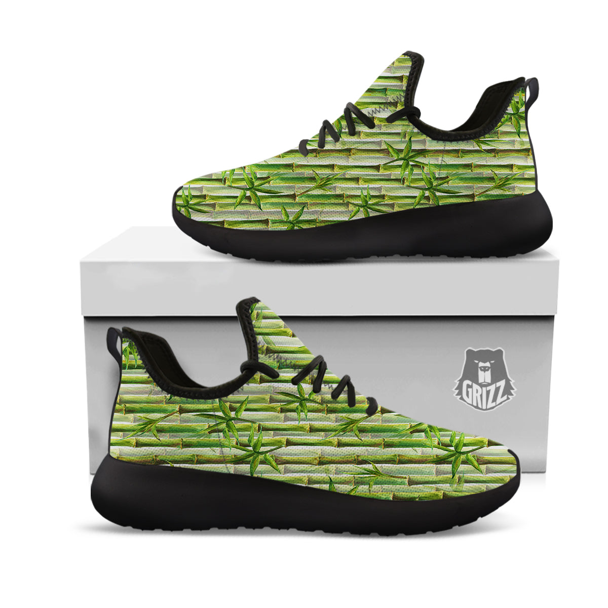 Bamboo Watercolor Print Pattern Black Athletic Shoes-grizzshop
