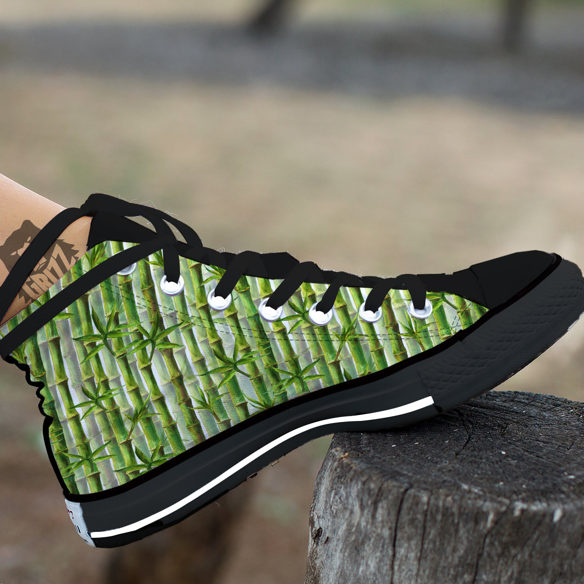 Bamboo Watercolor Print Pattern Black High Top Shoes-grizzshop