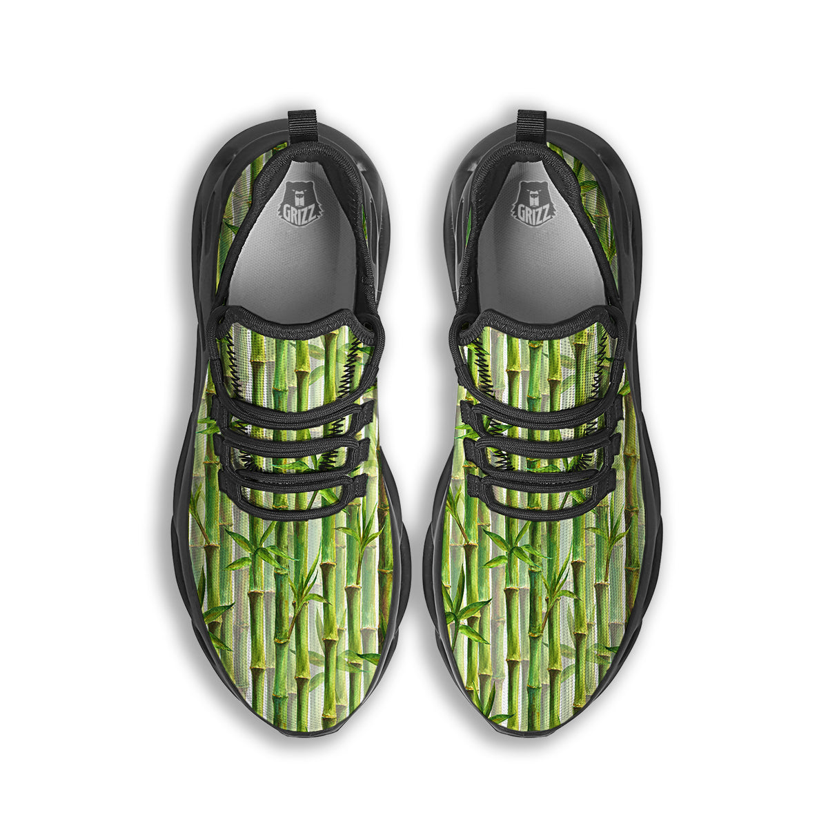 Bamboo Watercolor Print Pattern Black Running Shoes-grizzshop