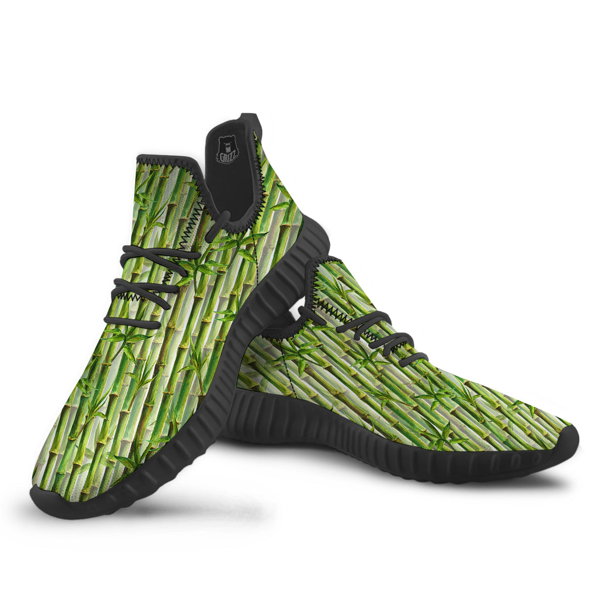 Bamboo Watercolor Print Pattern Black Walking Shoes-grizzshop