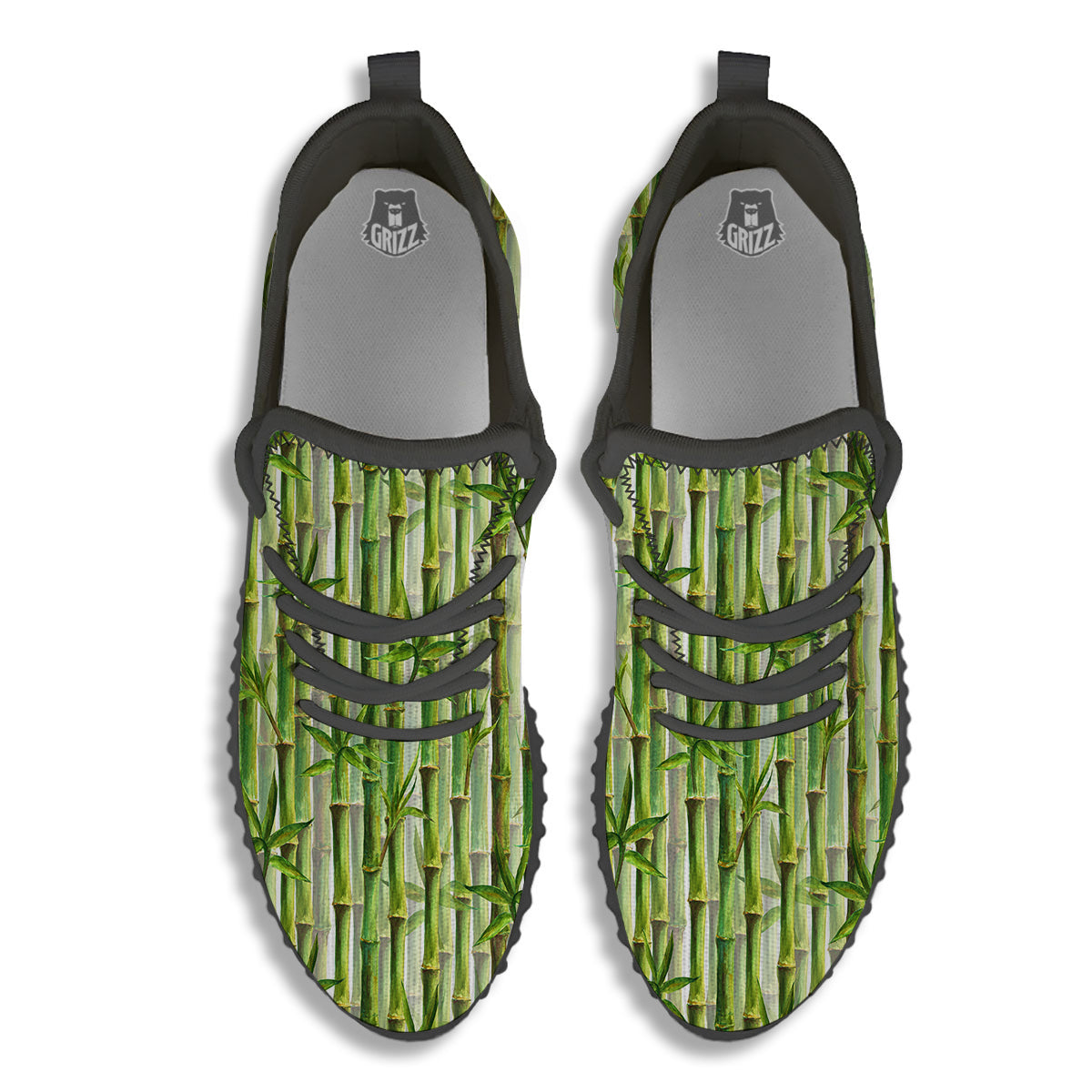 Bamboo Watercolor Print Pattern Black Walking Shoes-grizzshop
