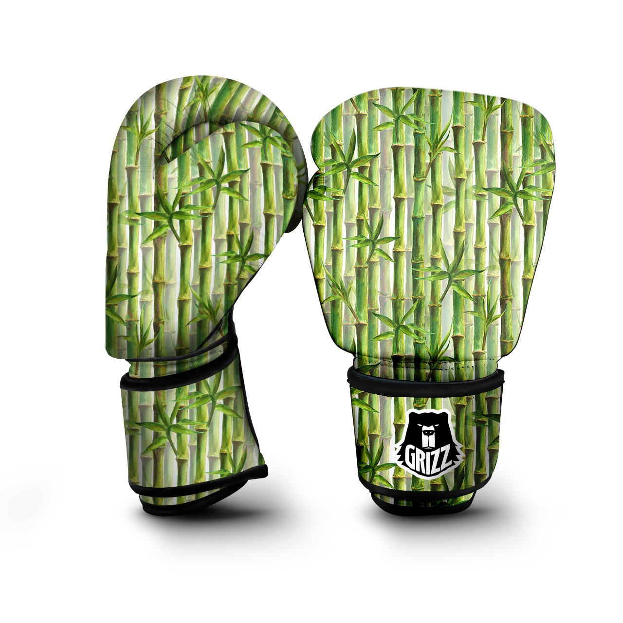 Bamboo Watercolor Print Pattern Boxing Gloves-grizzshop