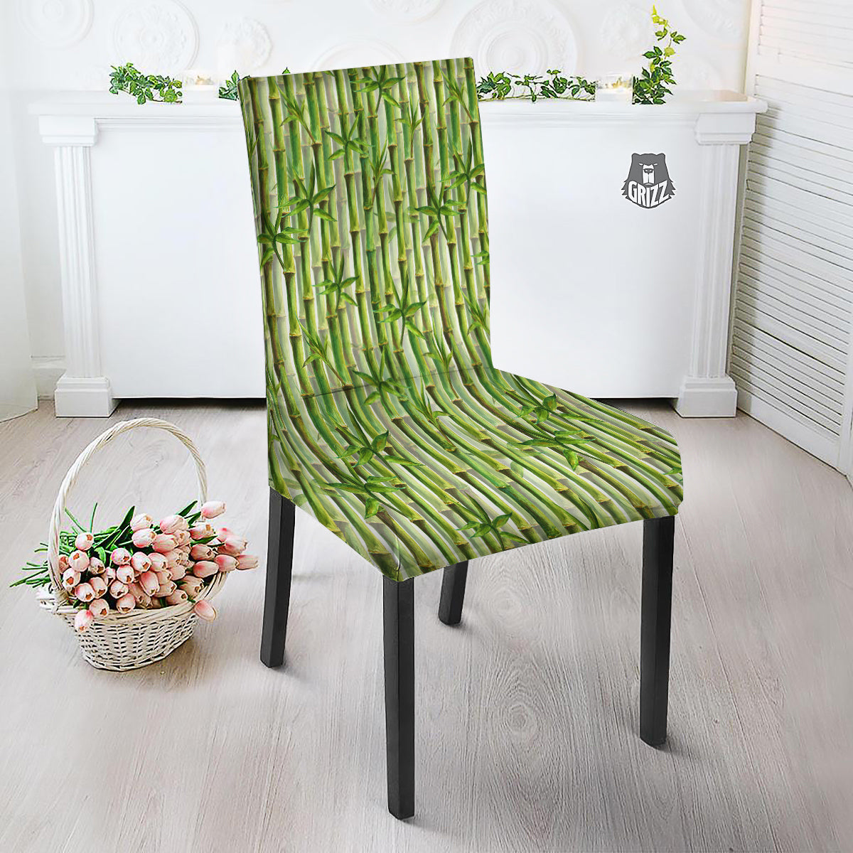 Bamboo Watercolor Print Pattern Dining Chair Slipcover-grizzshop