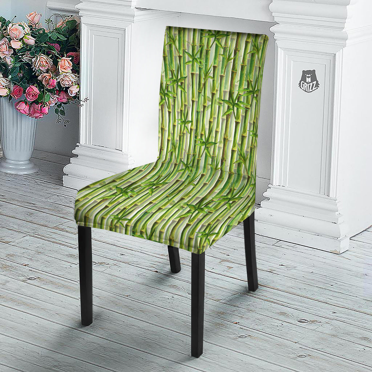 Bamboo Watercolor Print Pattern Dining Chair Slipcover-grizzshop