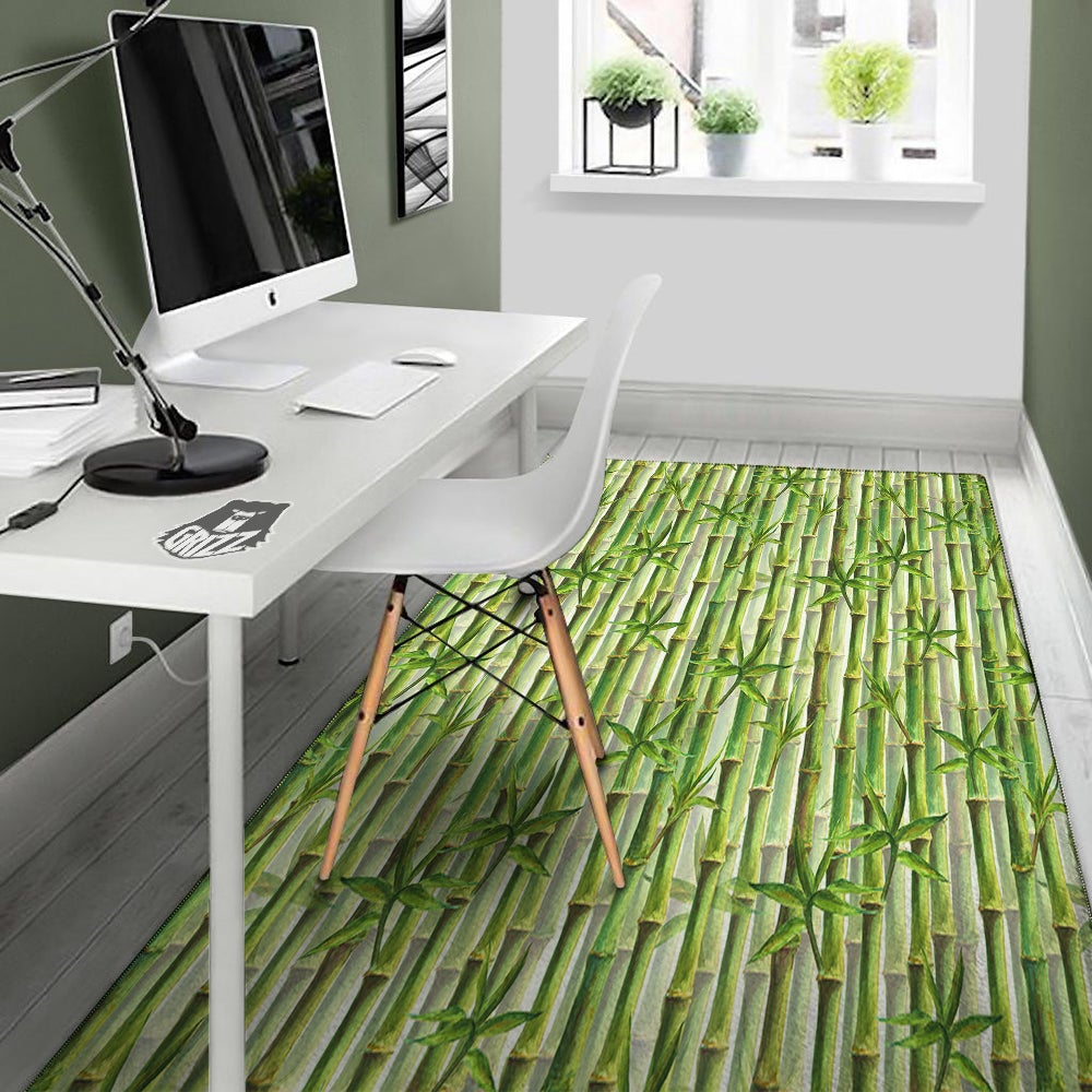 Bamboo Watercolor Print Pattern Floor Mat-grizzshop