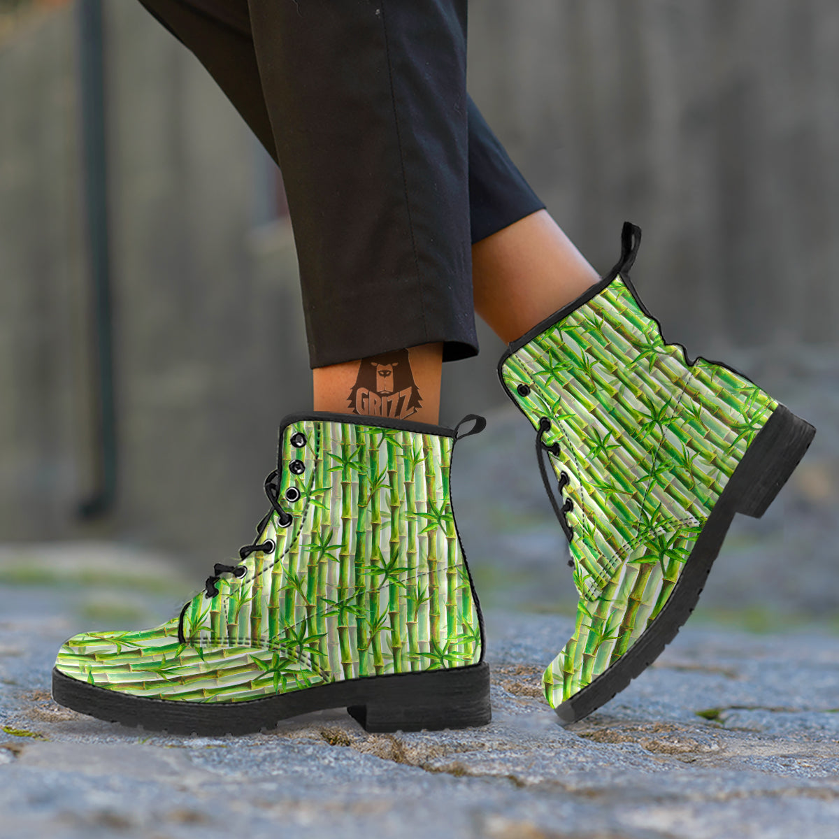 Bamboo Watercolor Print Pattern Leather Boots-grizzshop