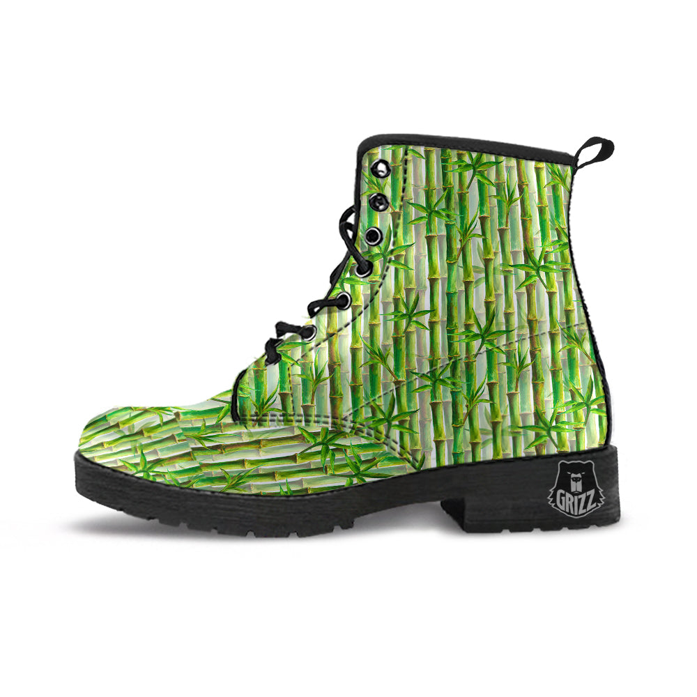 Bamboo Watercolor Print Pattern Leather Boots-grizzshop