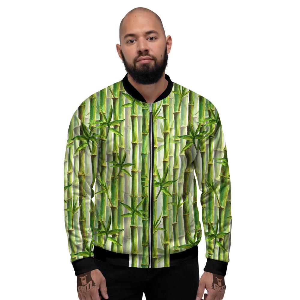 Bamboo Watercolor Print Pattern Men's Bomber Jacket-grizzshop