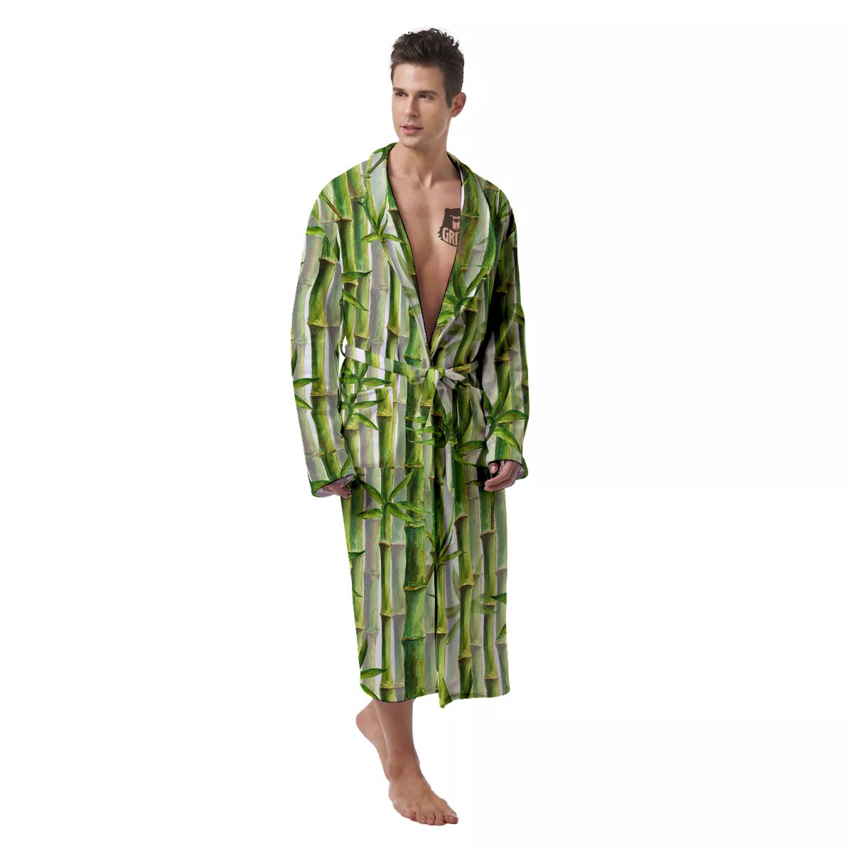 Bamboo Watercolor Print Pattern Men's Robe-grizzshop