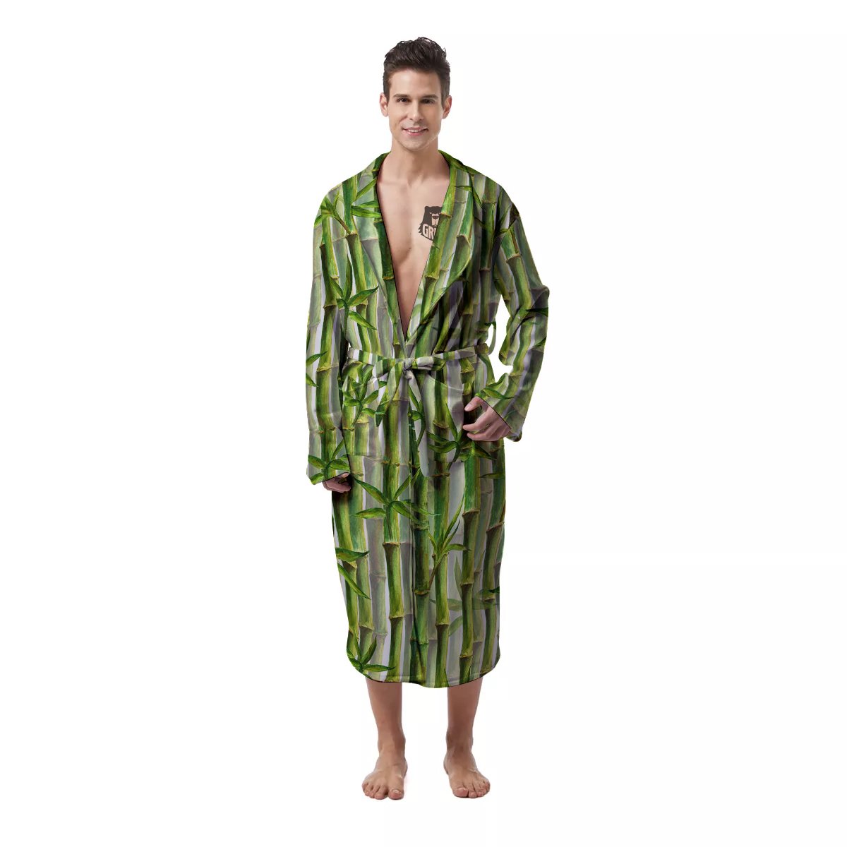 Bamboo Watercolor Print Pattern Men's Robe-grizzshop
