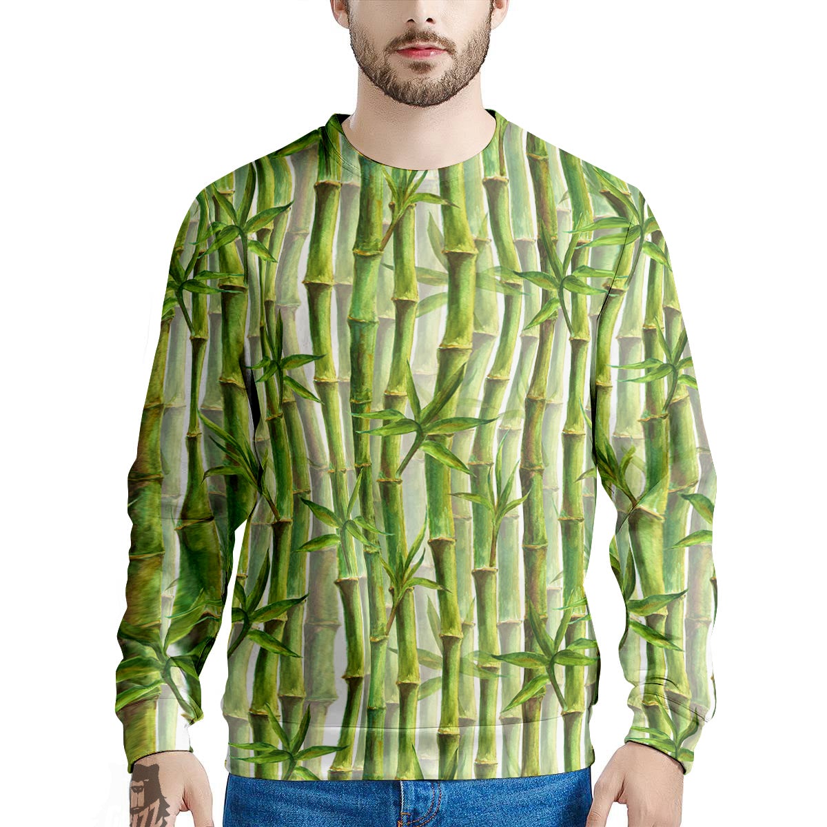 Bamboo Watercolor Print Pattern Men's Sweatshirt-grizzshop
