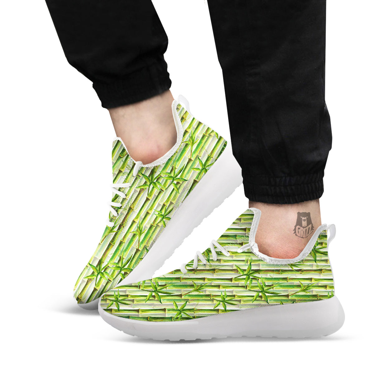 Bamboo Watercolor Print Pattern White Athletic Shoes-grizzshop