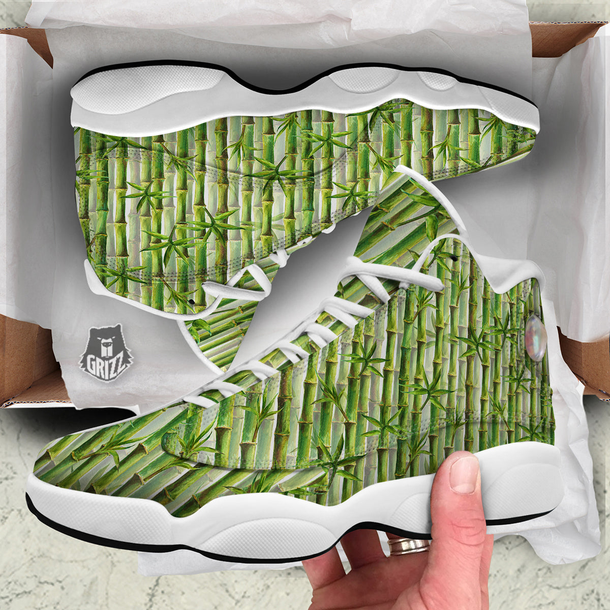 Bamboo Watercolor Print Pattern White Basketball Shoes-grizzshop