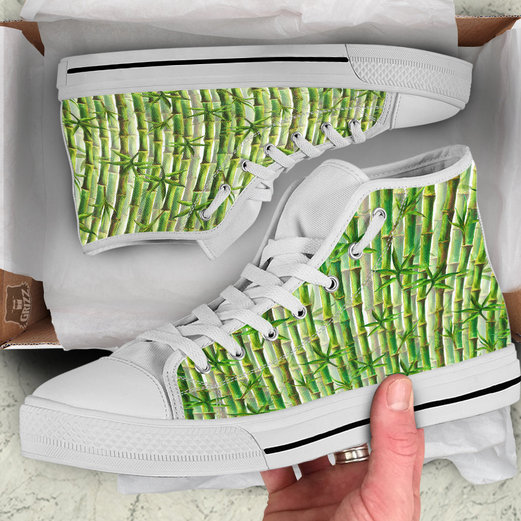Bamboo Watercolor Print Pattern White High Top Shoes-grizzshop