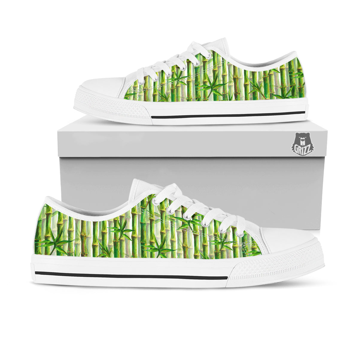 Bamboo Watercolor Print Pattern White Low Top Shoes-grizzshop