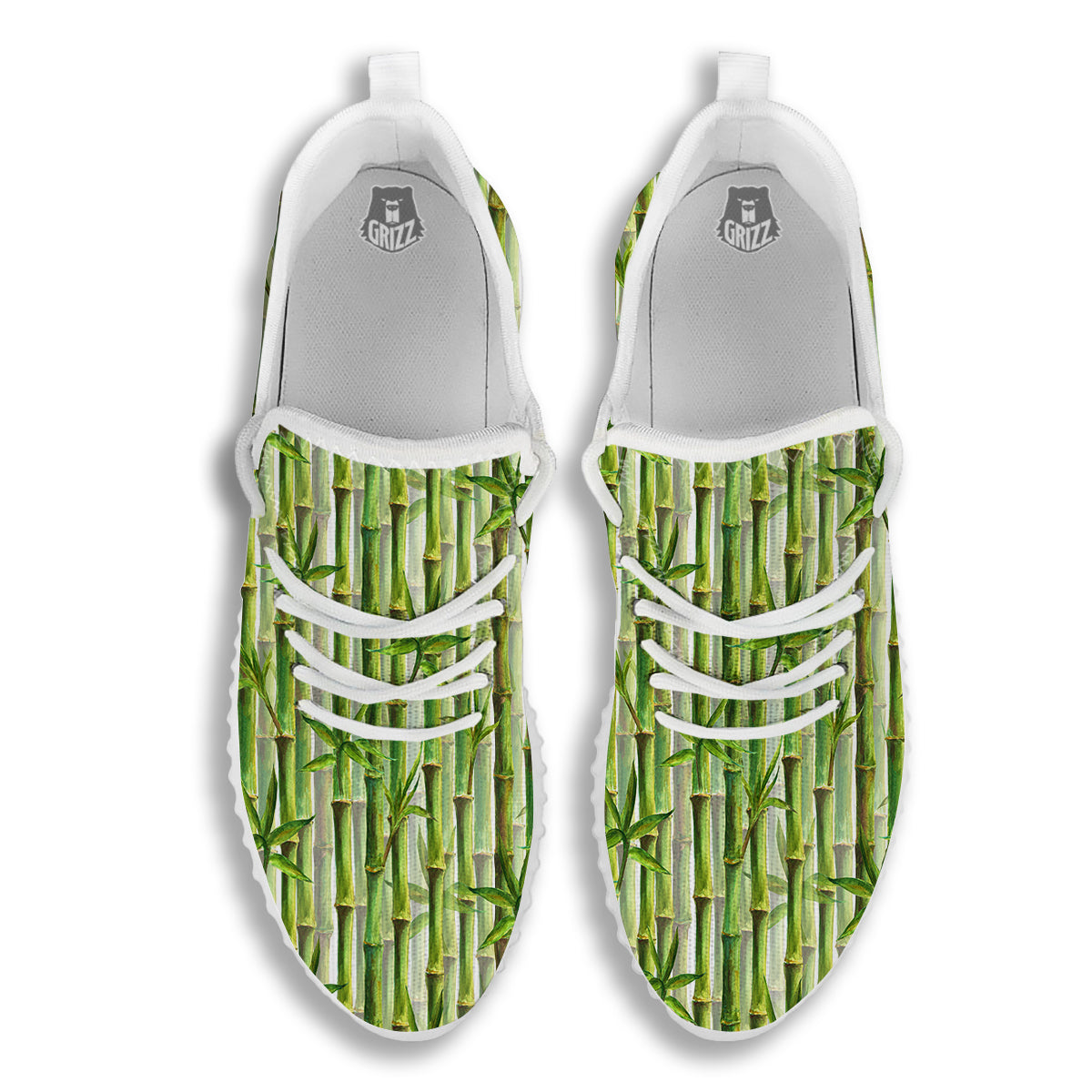 Bamboo Watercolor Print Pattern White Walking Shoes-grizzshop