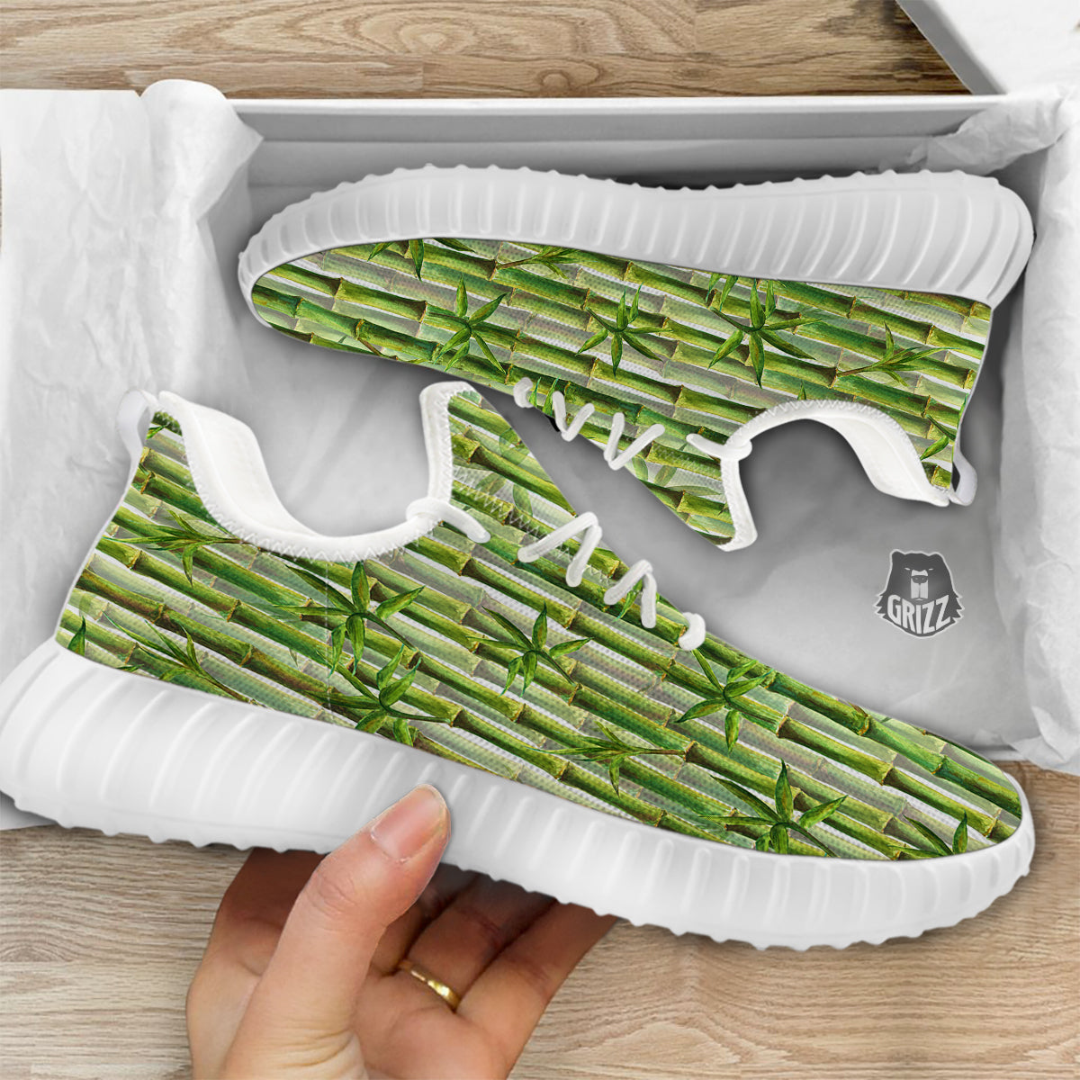 Bamboo Watercolor Print Pattern White Walking Shoes-grizzshop