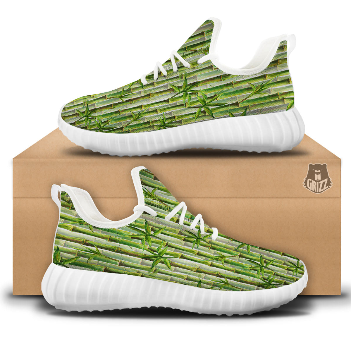 Bamboo Watercolor Print Pattern White Walking Shoes-grizzshop