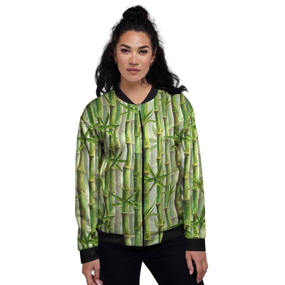 Bamboo Watercolor Print Pattern Women's Bomber Jacket-grizzshop