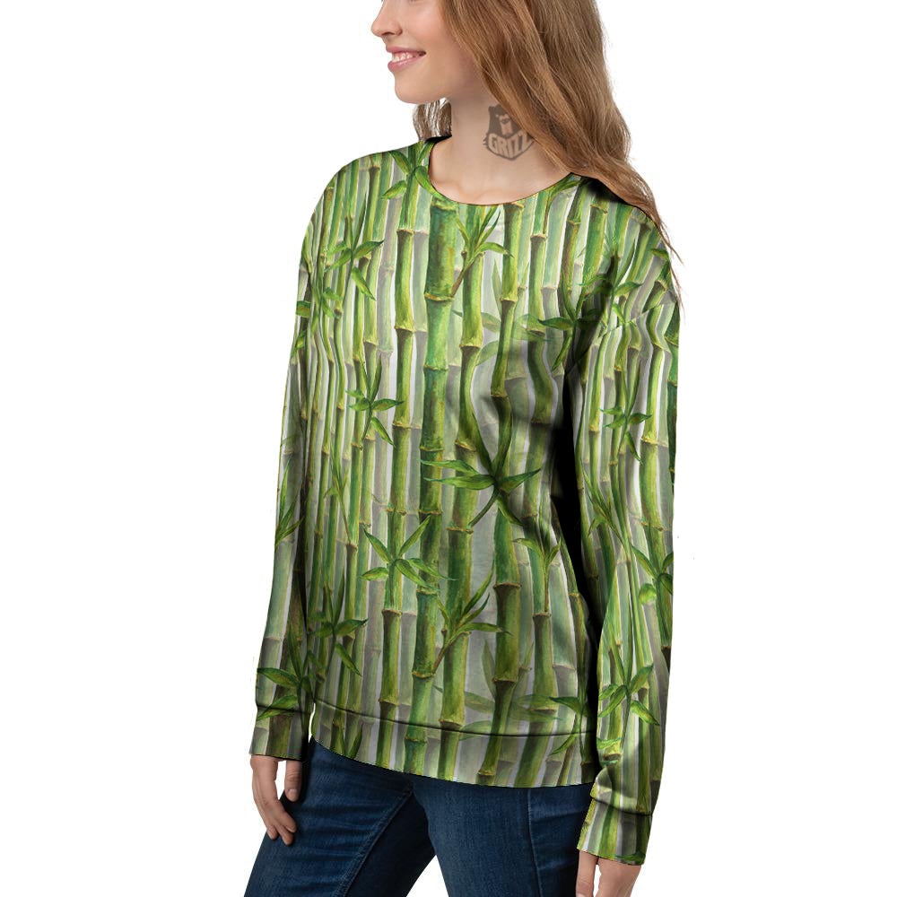 Bamboo Watercolor Print Pattern Women's Sweatshirt-grizzshop