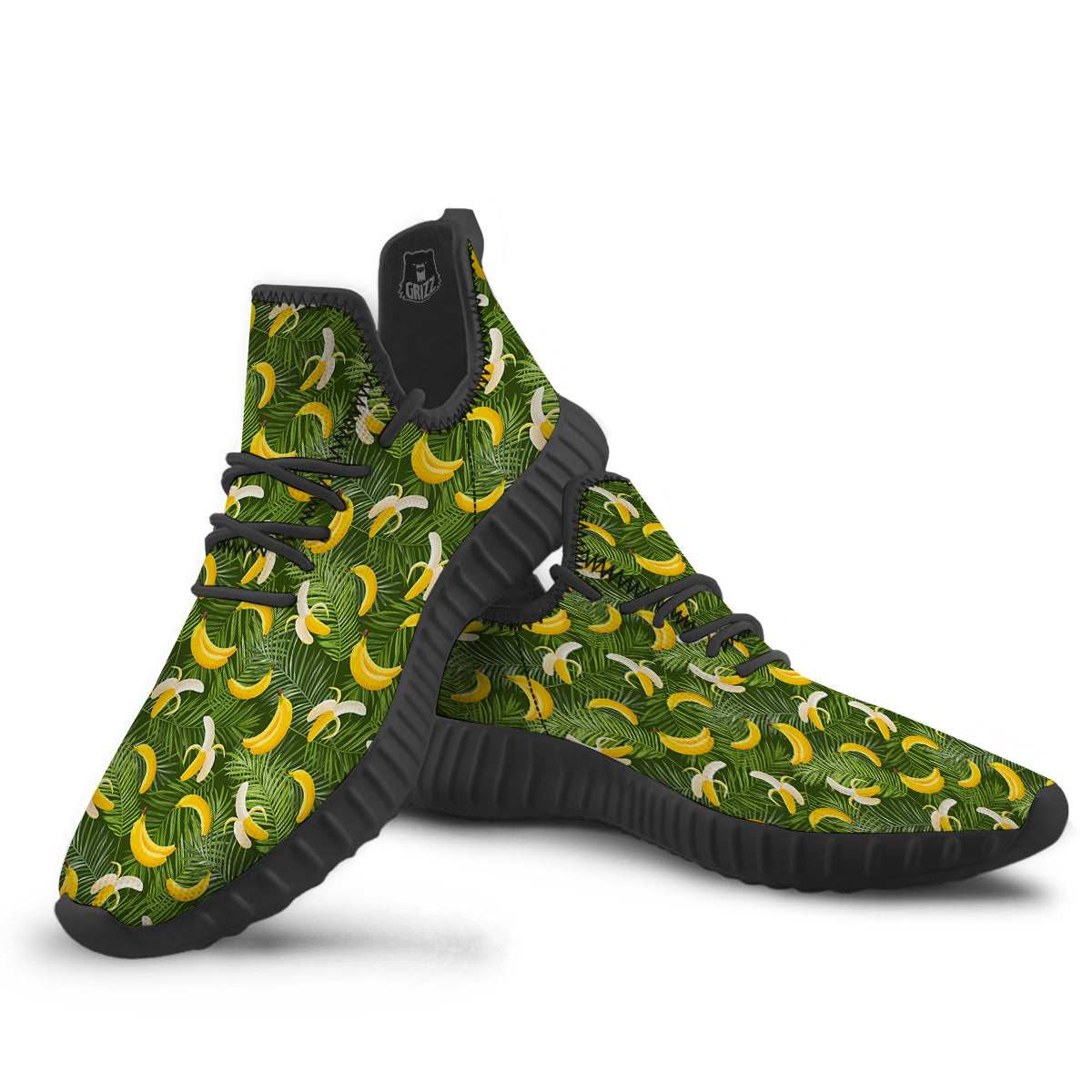 Banana Aloha Print Pattern Black Walking Shoes-grizzshop