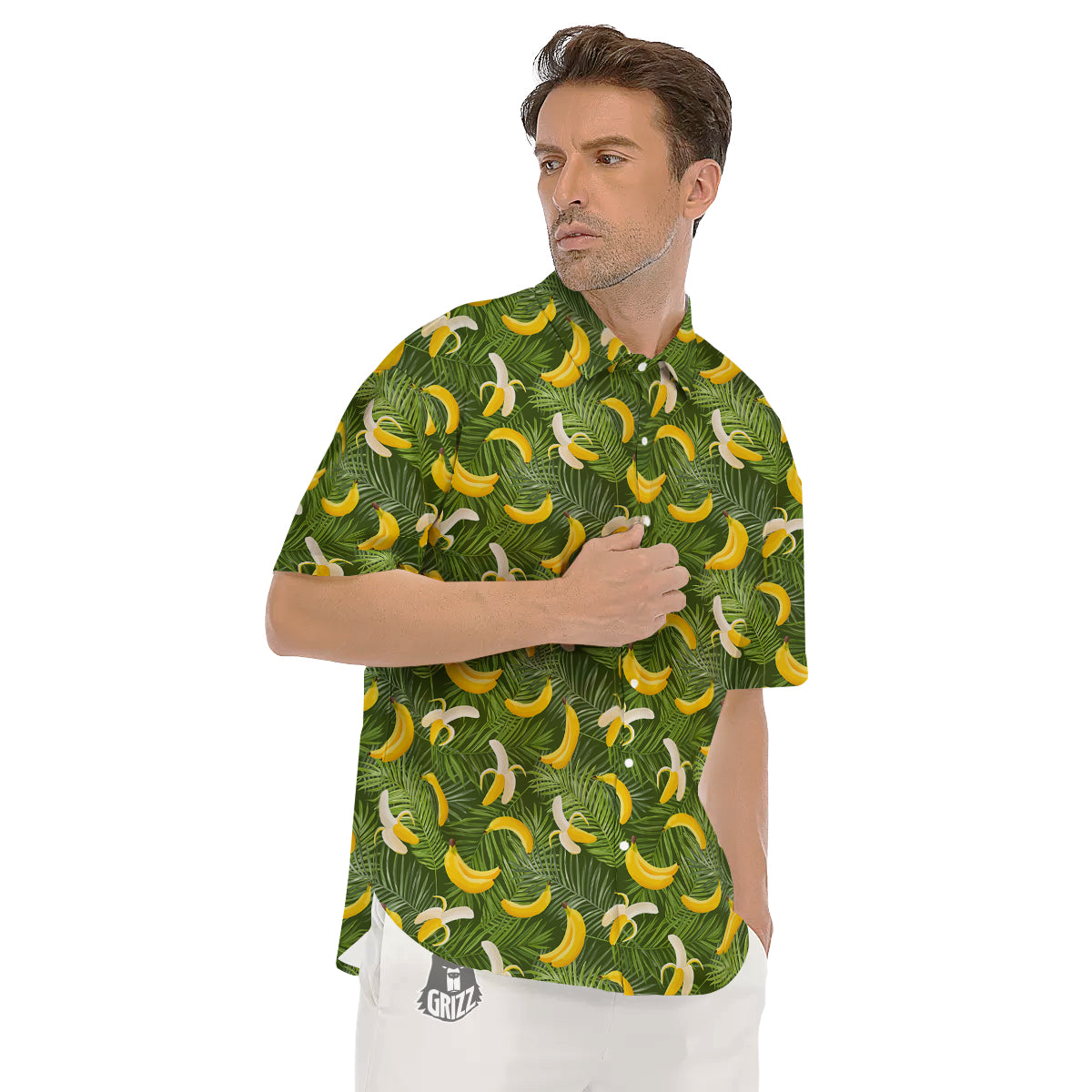 Banana Aloha Print Pattern Men's Short Sleeve Shirts-grizzshop