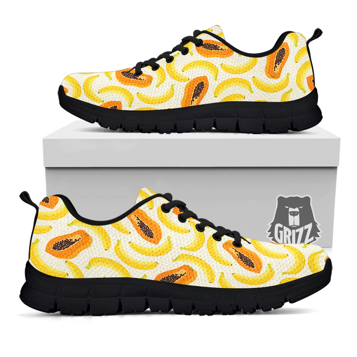 Banana And Papaya Print Pattern Black Sneaker-grizzshop