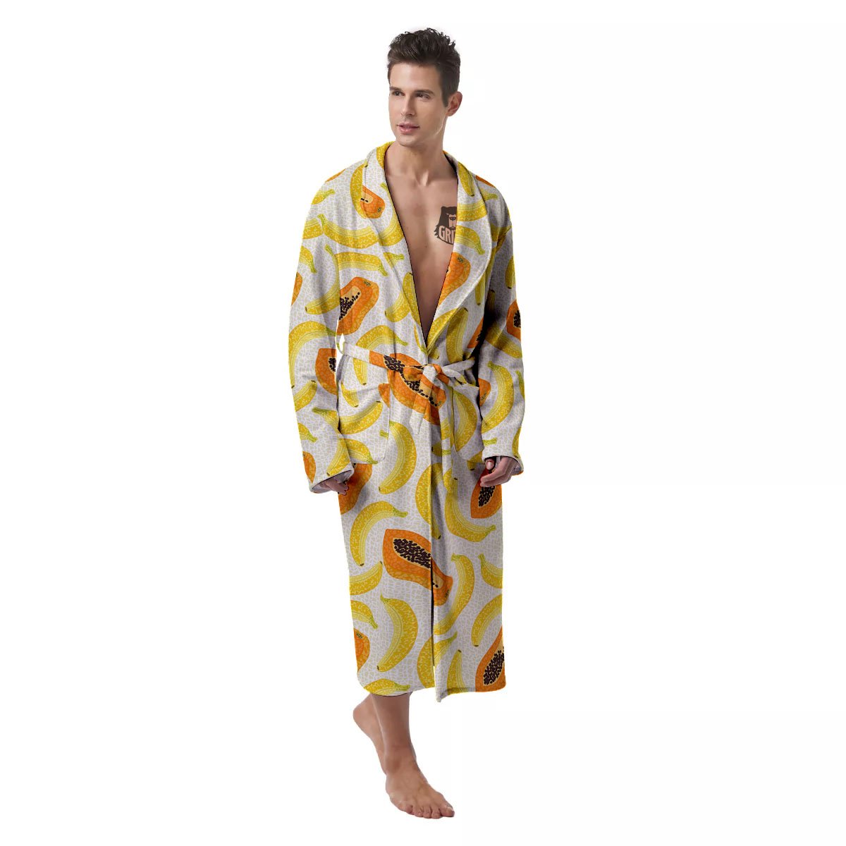 Banana And Papaya Print Pattern Men's Robe-grizzshop