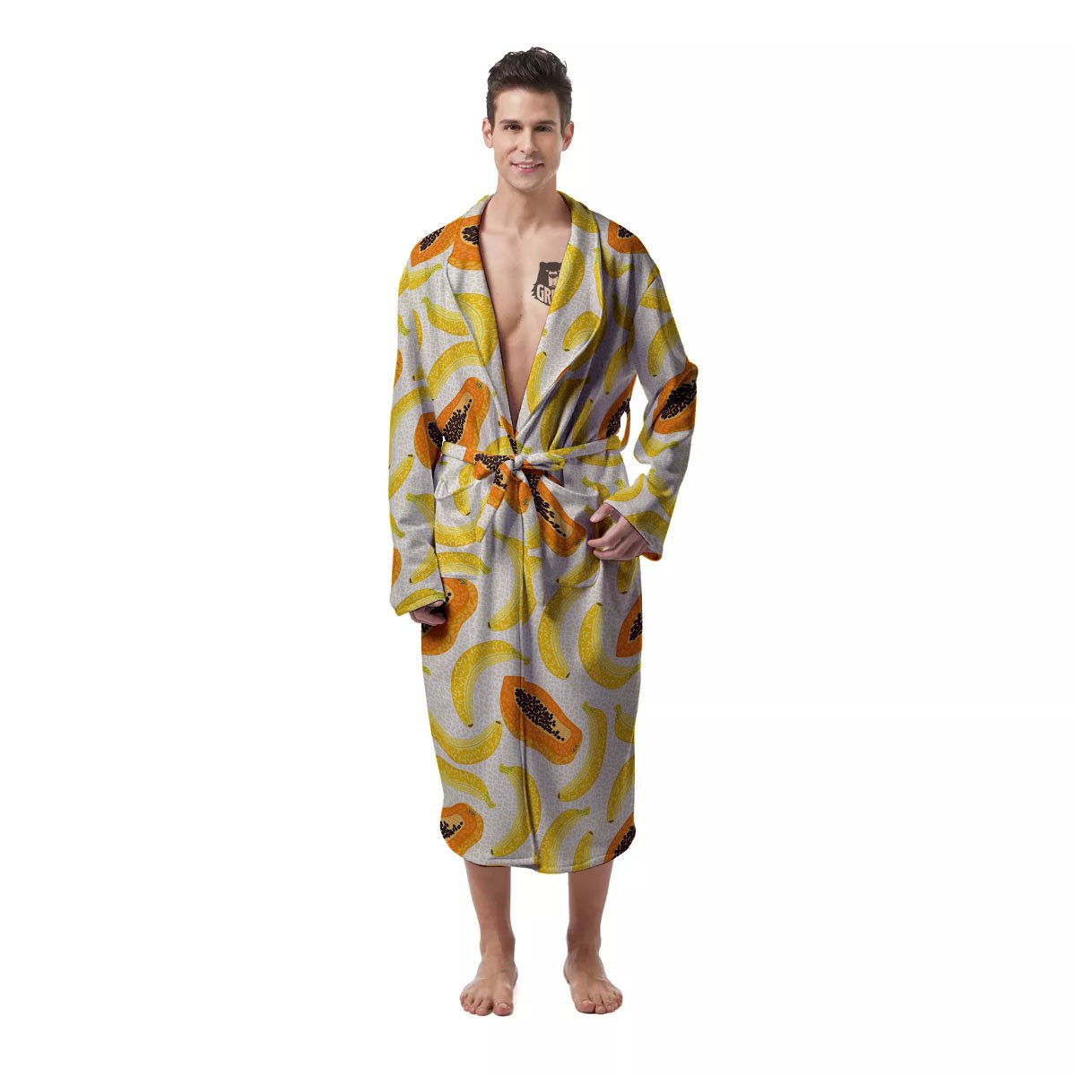 Banana And Papaya Print Pattern Men's Robe-grizzshop