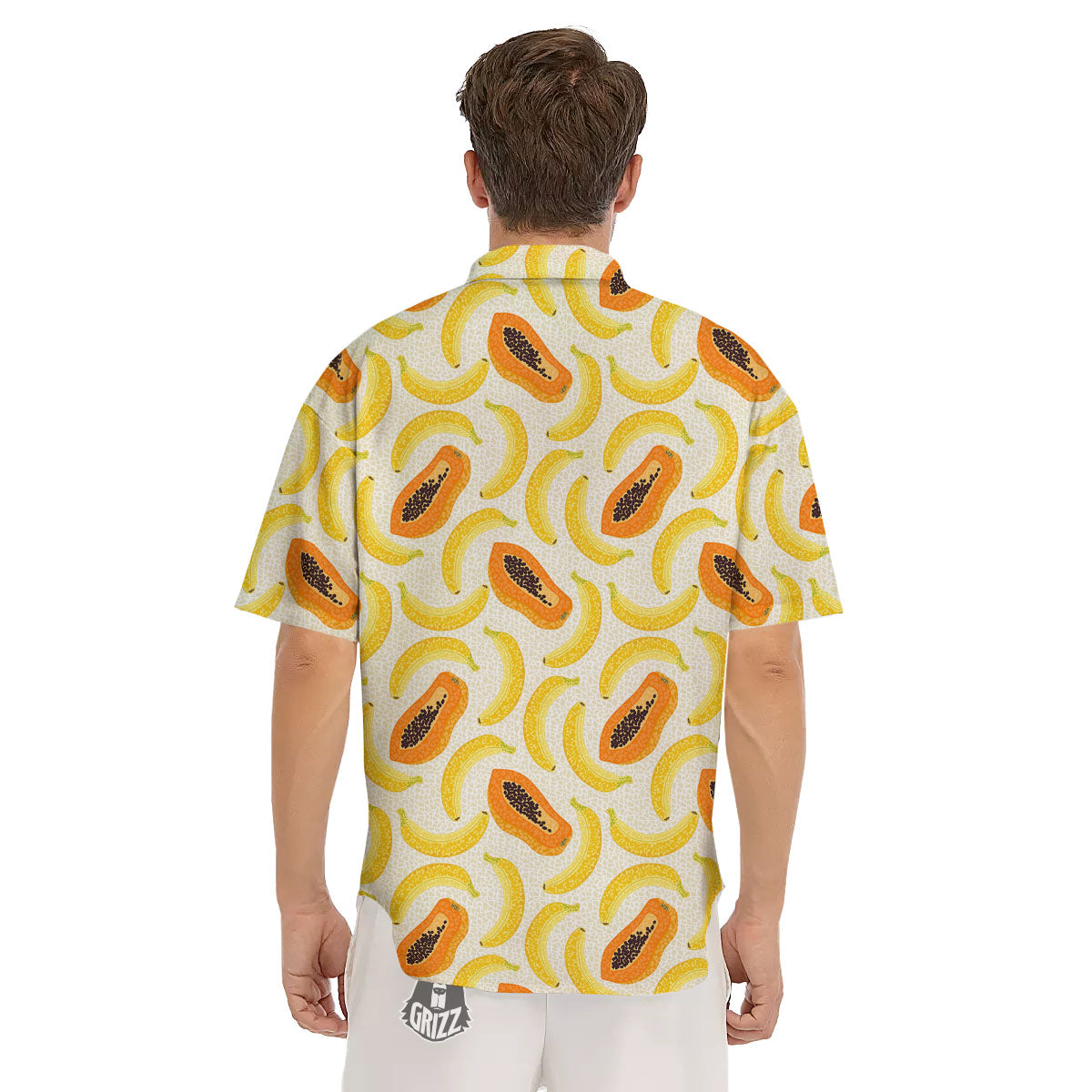 Banana And Papaya Print Pattern Men's Short Sleeve Shirts-grizzshop