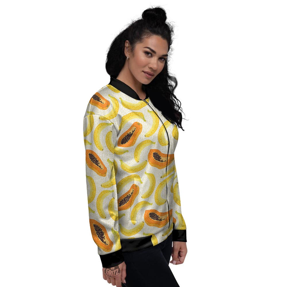 Banana And Papaya Print Pattern Women's Bomber Jacket-grizzshop