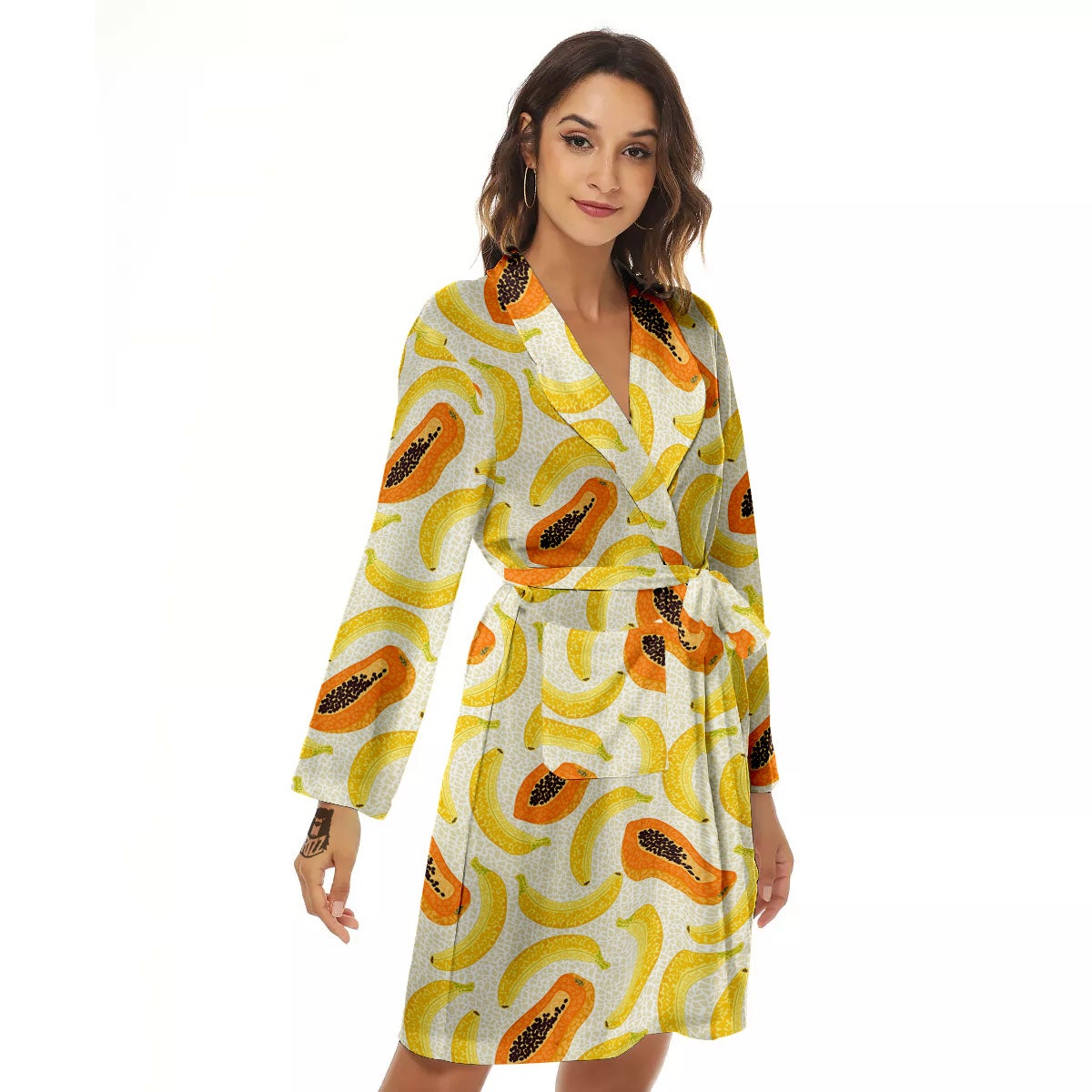 Banana And Papaya Print Pattern Women's Robe-grizzshop