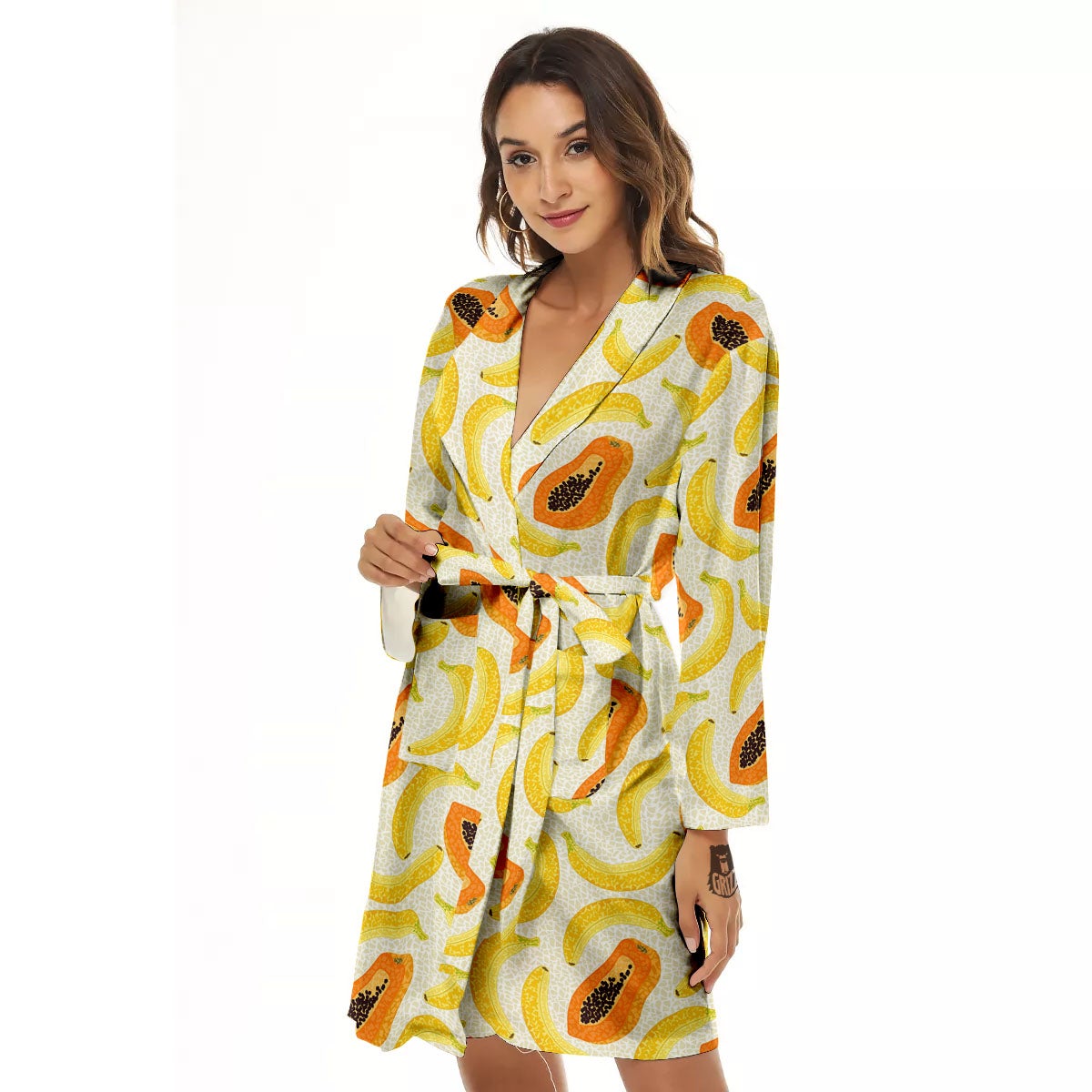 Banana And Papaya Print Pattern Women's Robe-grizzshop