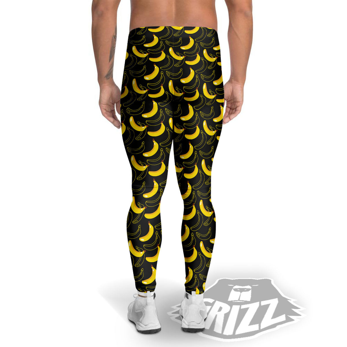 Banana Black Cartoon Print Pattern Men's Leggings-grizzshop