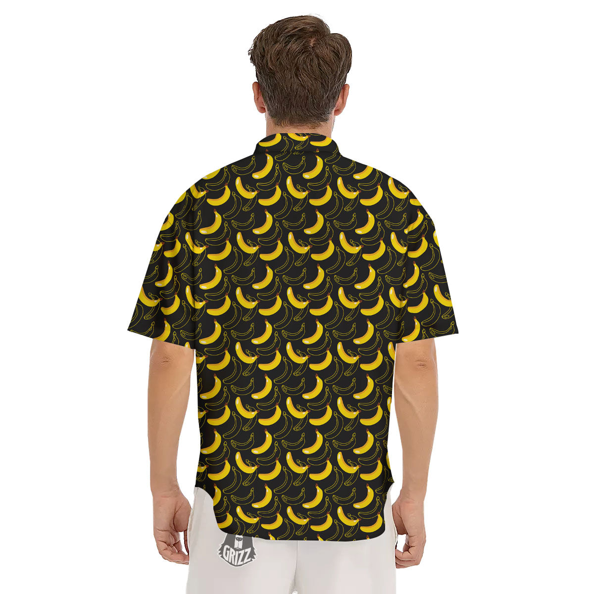 Banana Black Cartoon Print Pattern Men's Short Sleeve Shirts-grizzshop