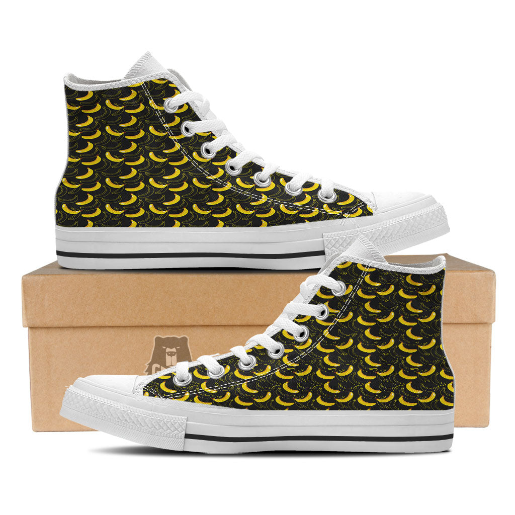 Banana Black Cartoon Print Pattern White High Top Shoes-grizzshop