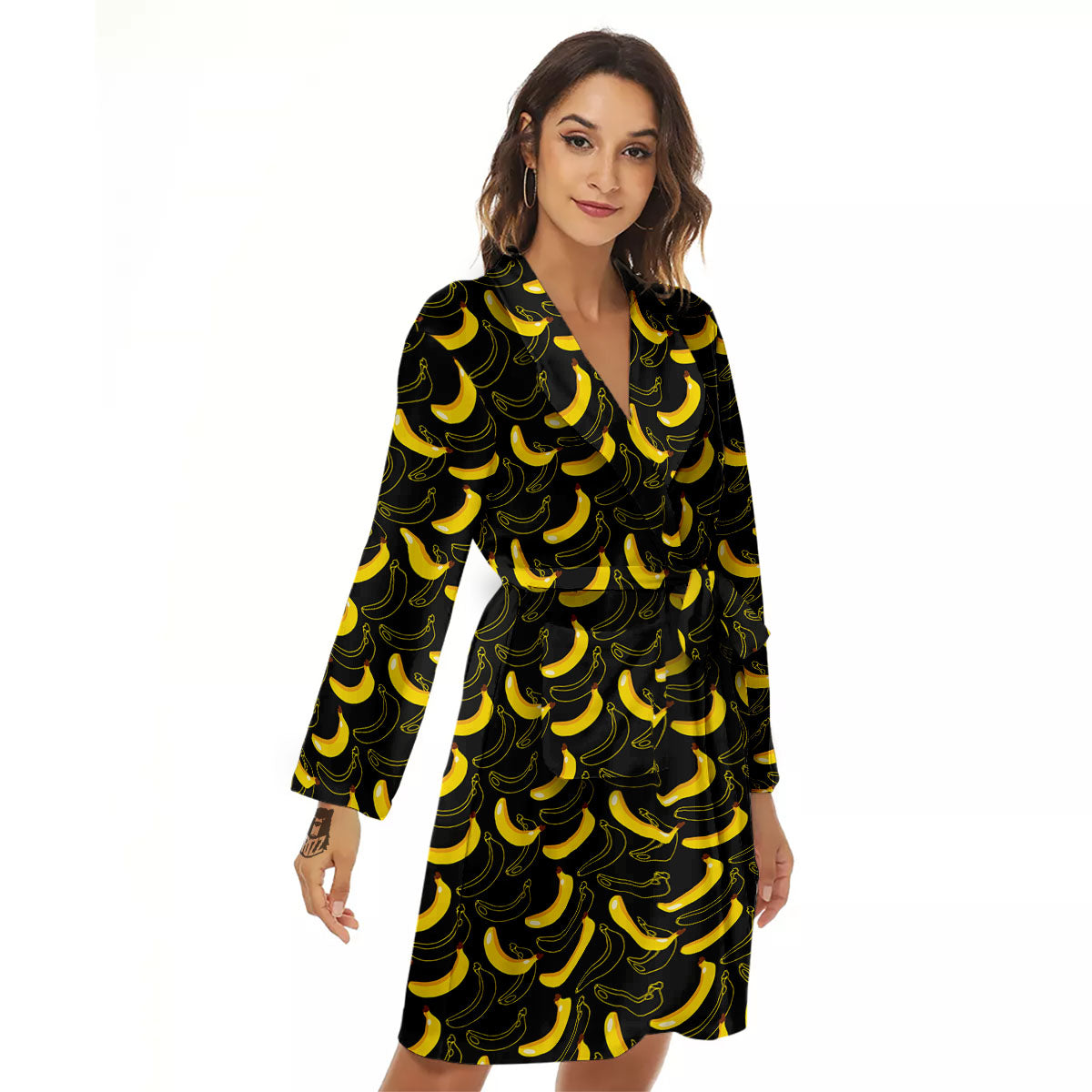 Banana Black Cartoon Print Pattern Women's Robe-grizzshop