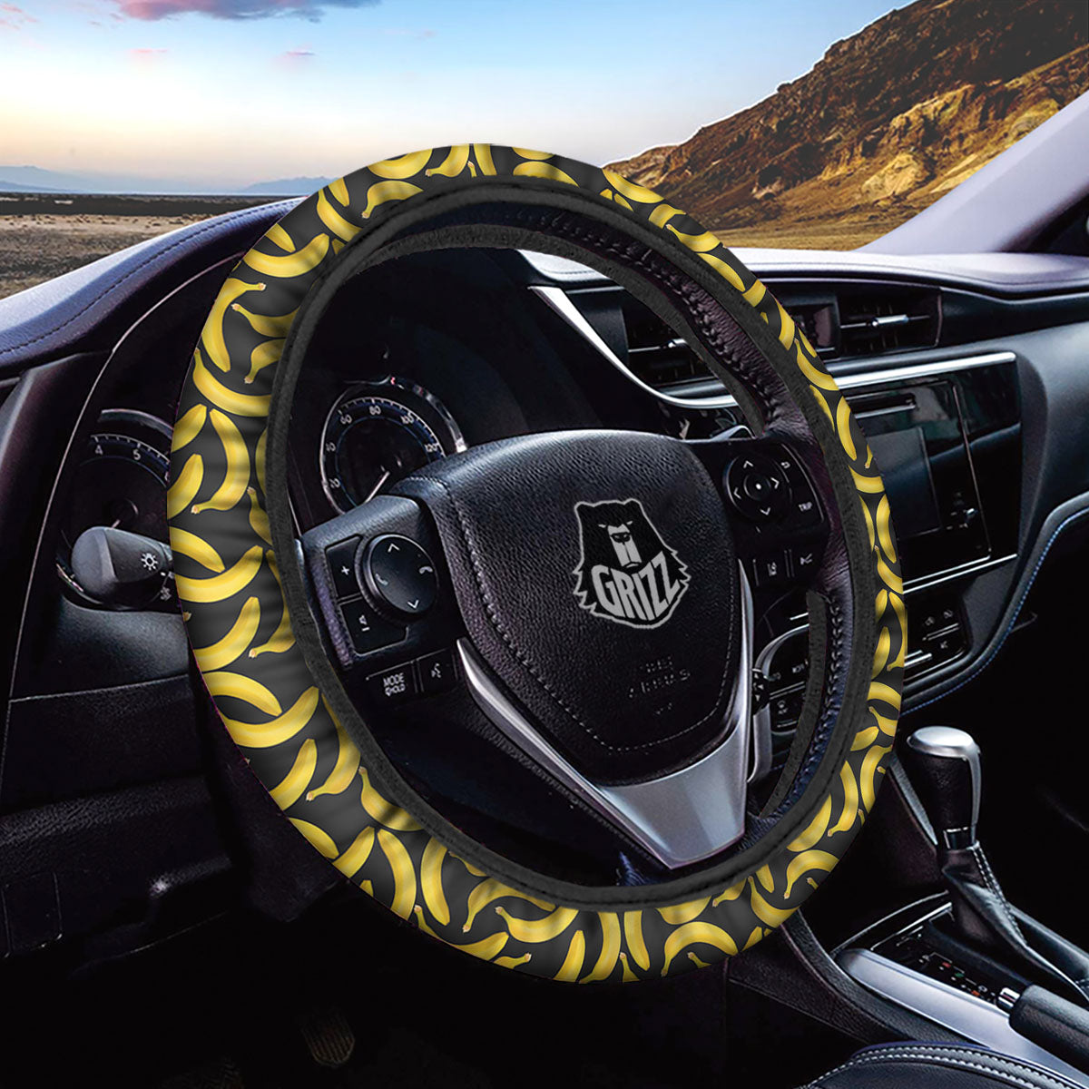 Banana Black Print Pattern Car Steering Wheel Cover-grizzshop