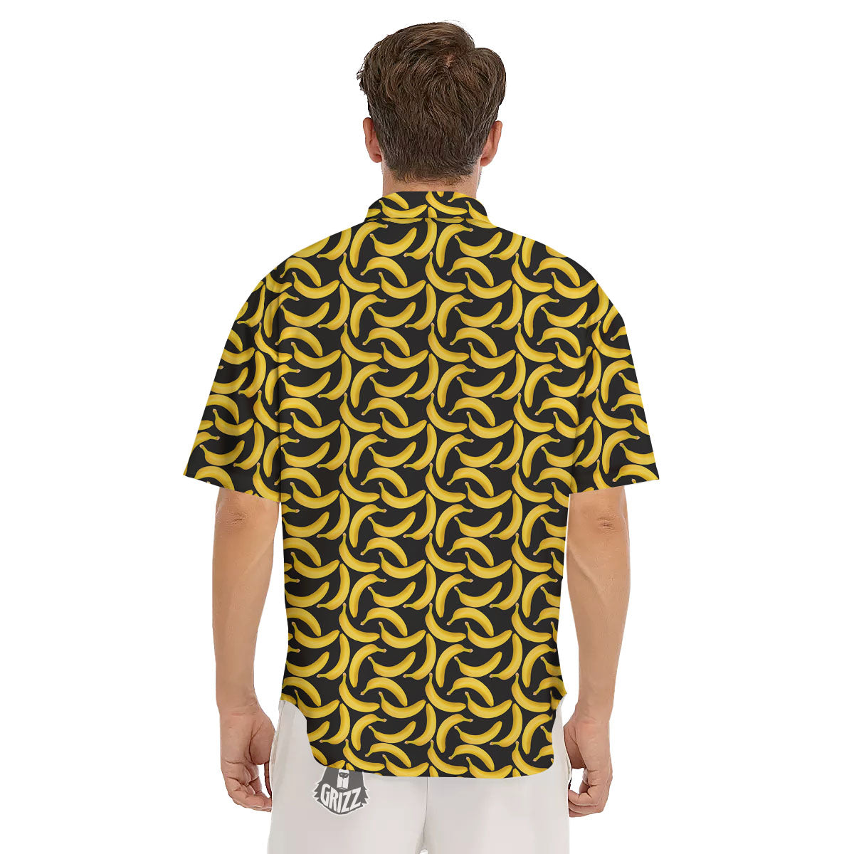 Banana Black Print Pattern Men's Short Sleeve Shirts-grizzshop