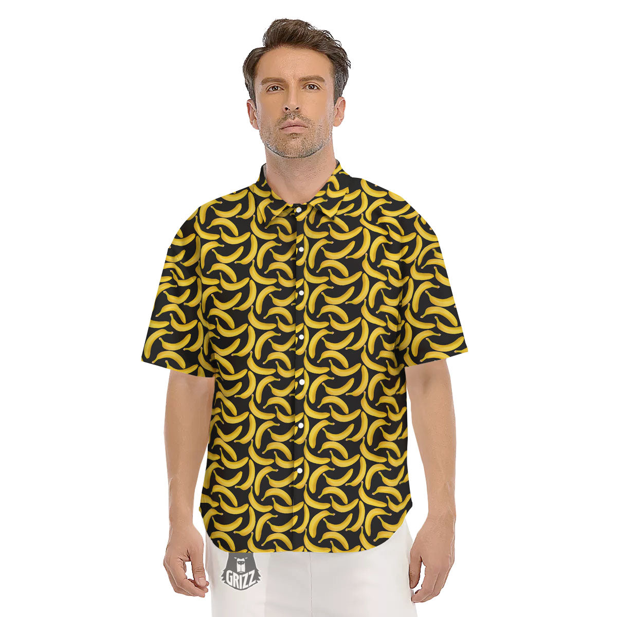 Banana Black Print Pattern Men's Short Sleeve Shirts-grizzshop