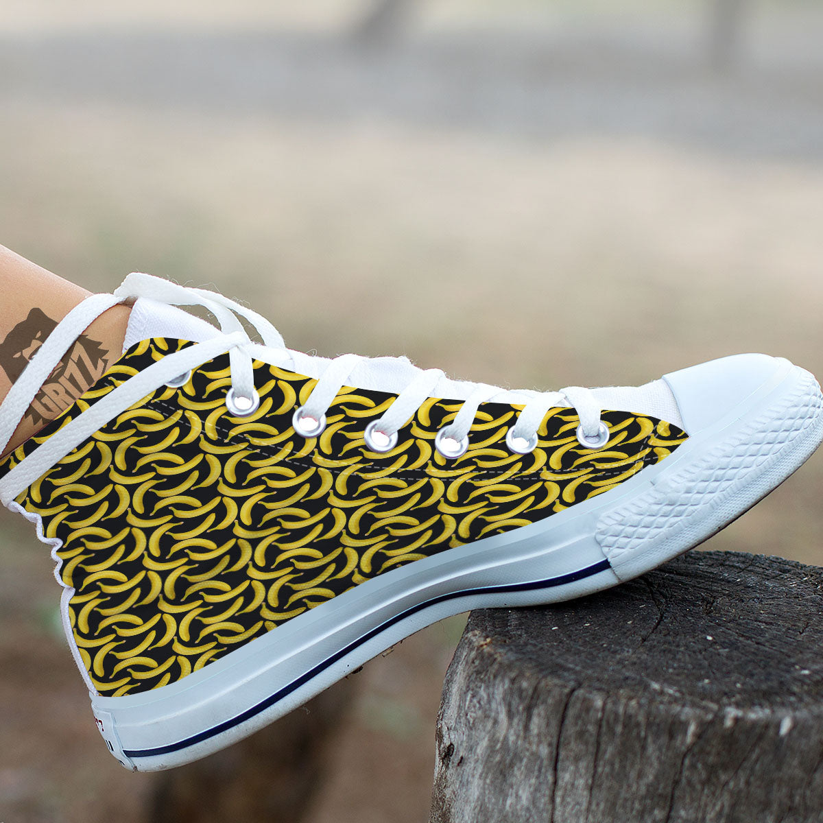 Banana Black Print Pattern White High Top Shoes-grizzshop