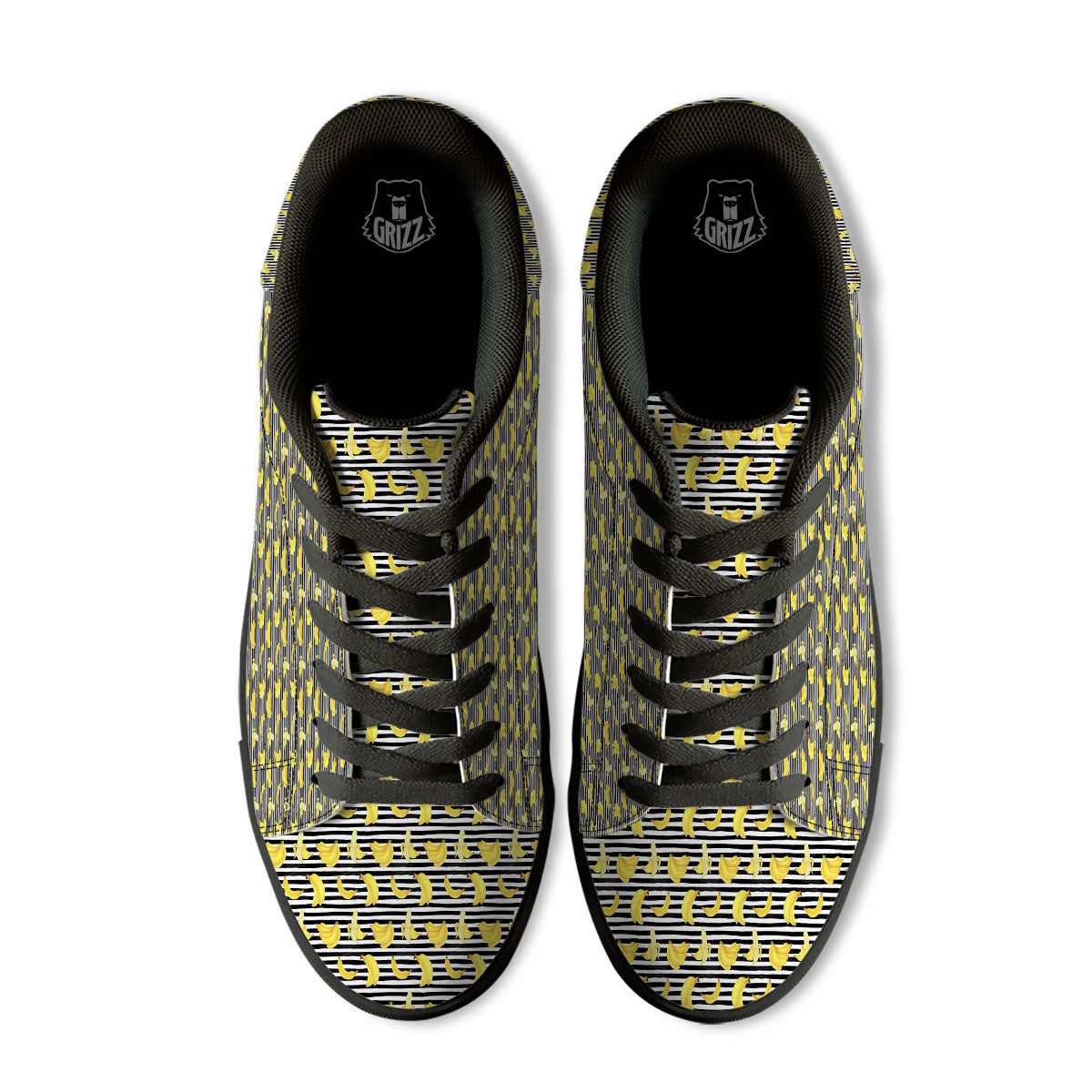 Banana Black Striped Print Pattern Black Low Top Sneakers-grizzshop