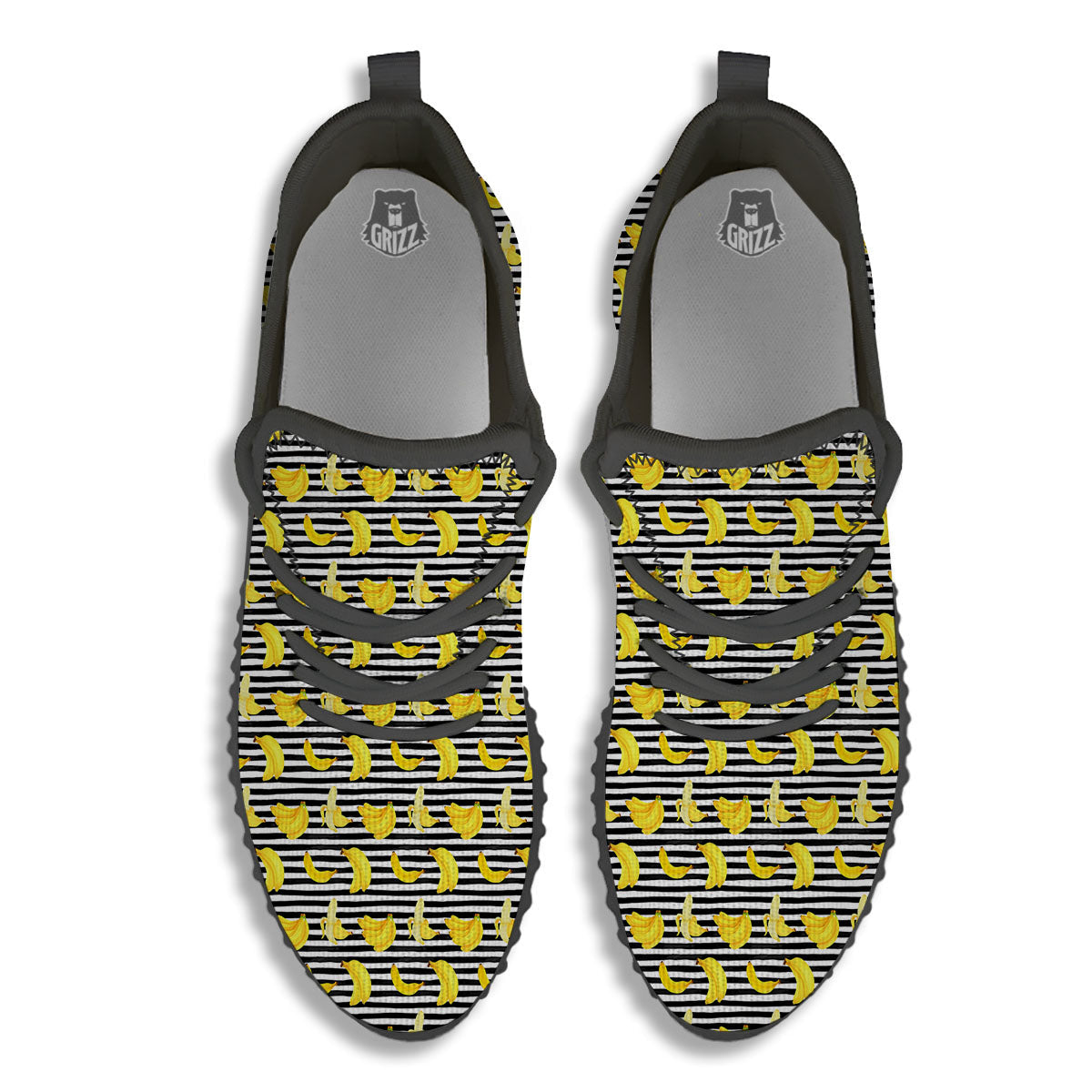 Banana Black Striped Print Pattern Black Walking Shoes-grizzshop