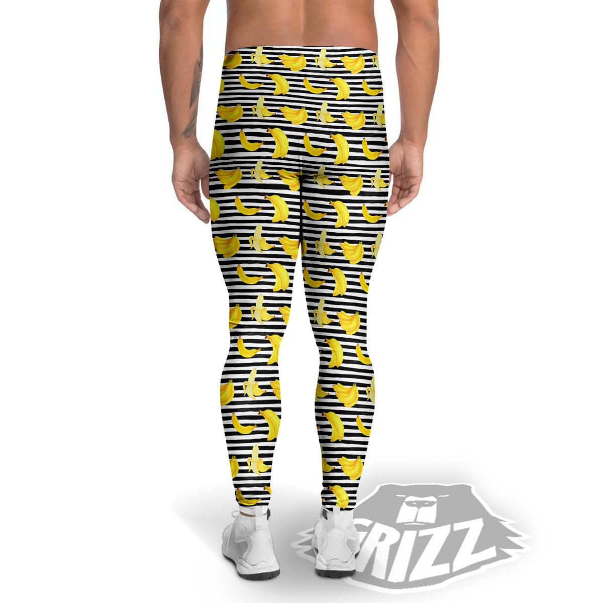 Banana Black Striped Print Pattern Men's Leggings-grizzshop
