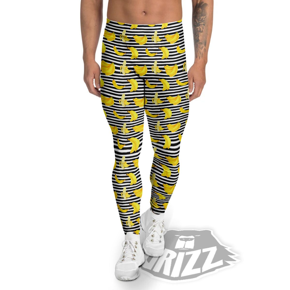 Banana Black Striped Print Pattern Men's Leggings-grizzshop
