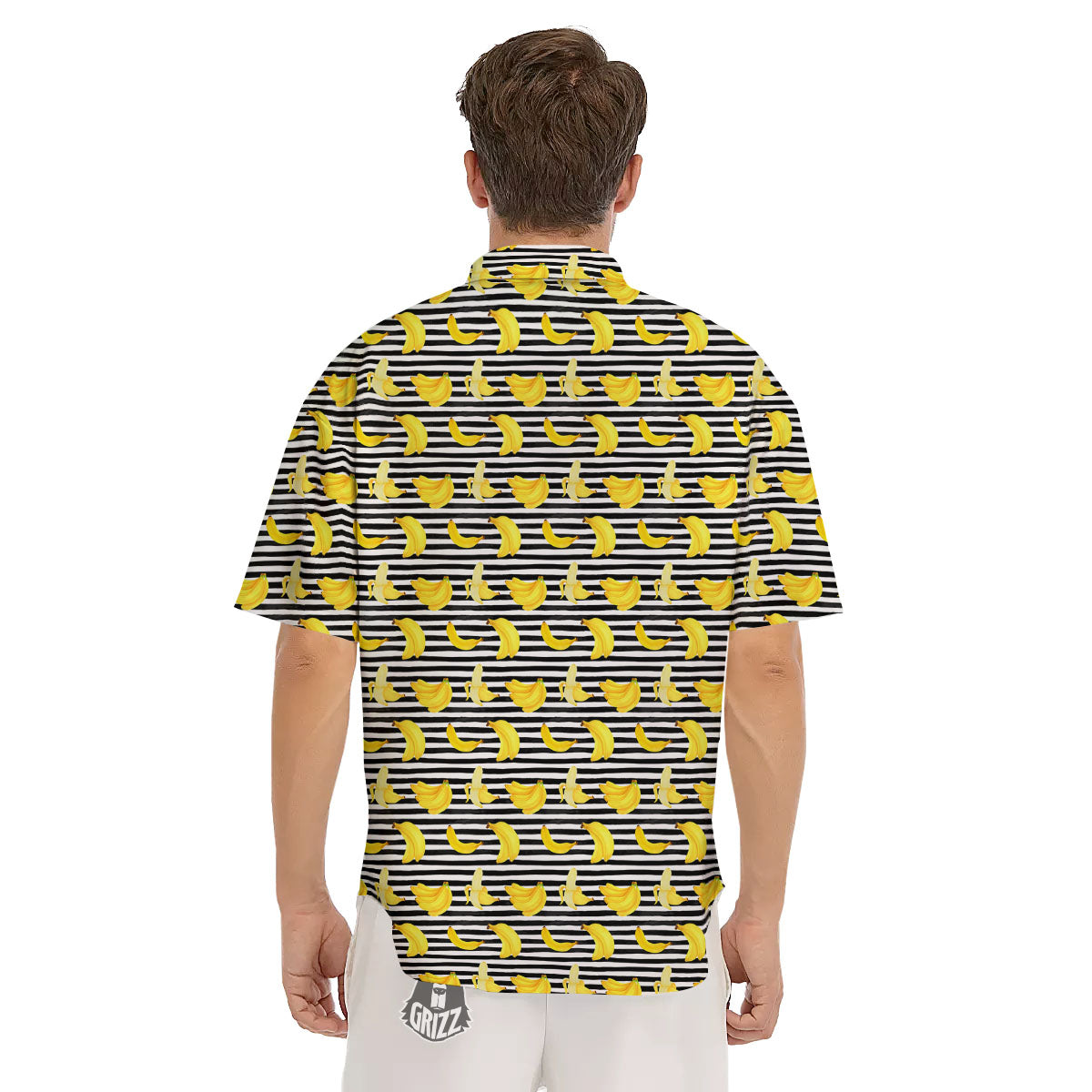 Banana Black Striped Print Pattern Men's Short Sleeve Shirts-grizzshop